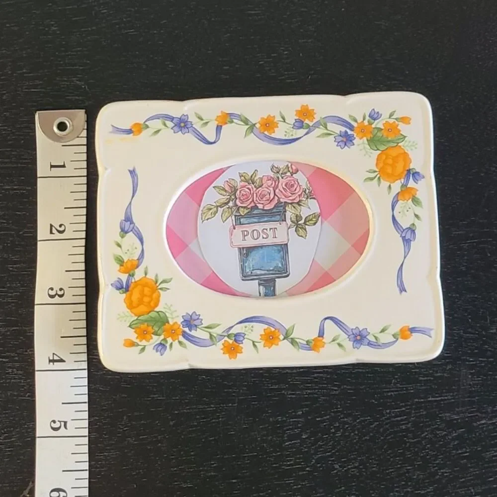 Vintage Floral Ceramic Picture Frame 5x4 Orange Blue Cottage Decor